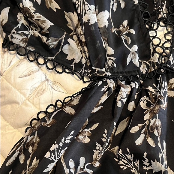 ASOS Floral Black and Gray Dress with Cutout and Ruffles- Tall - Picture 4 of 6